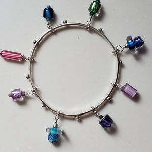 925 Sterling Knobby Bangle w/Colorful Artsy Bead Charms